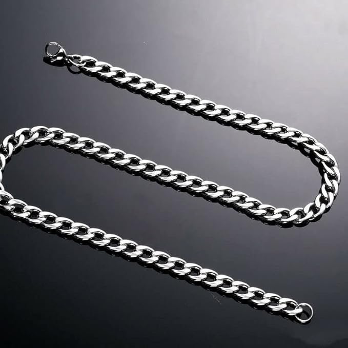 Daisy Philip 3mm 5mm 7mm 9mm CURB Mens Necklace Silver Chain Cuban - Stainless Steel Jewellery - Neck Link Chains for Men Man Women Boys Kids