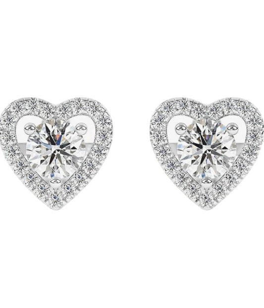 Daisy Philip Heart Moissanite Diamond Earrings, 0.5CT + 0.5CT GRA, 925 Sterling Silver Earrings Gifts For Her