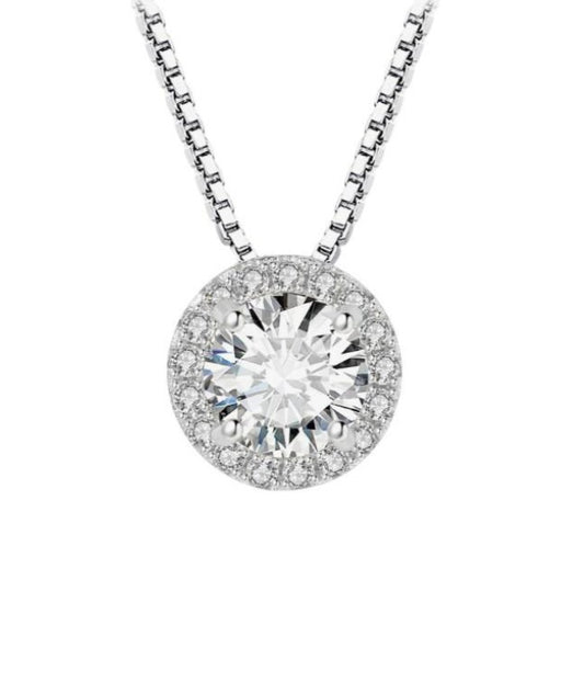 Daisy Philip 1.2ct Moissanite Round Cut Halo Pendant Necklace for Women, 14K White Yellow Rose Gold Gifts For Her