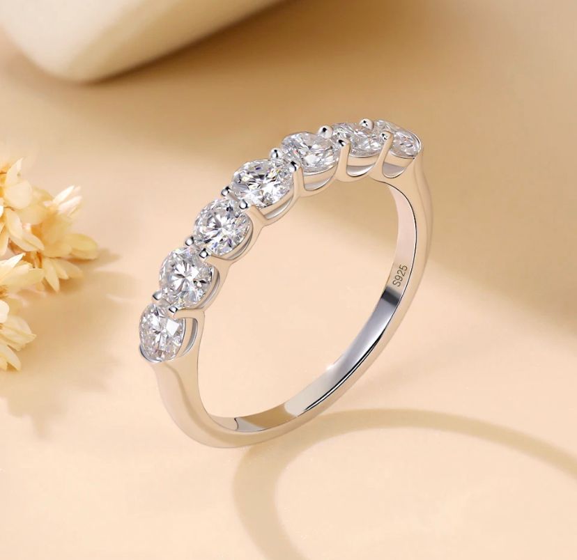 Daisy Philip Moissanite Ring 925 Sterling Silver Rings 18K White Gold Plated 7 Stone Gifts For Her