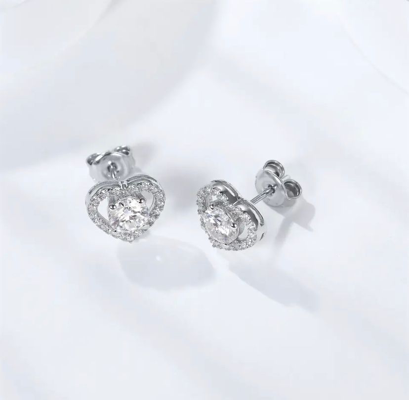 Daisy Philip Heart Moissanite Diamond Earrings, 0.5CT + 0.5CT GRA, 925 Sterling Silver Earrings Gifts For Her